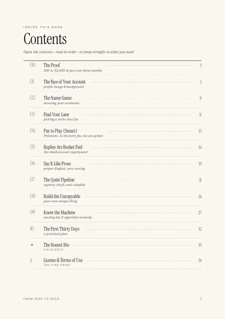 The contents page of From Zero to Seen