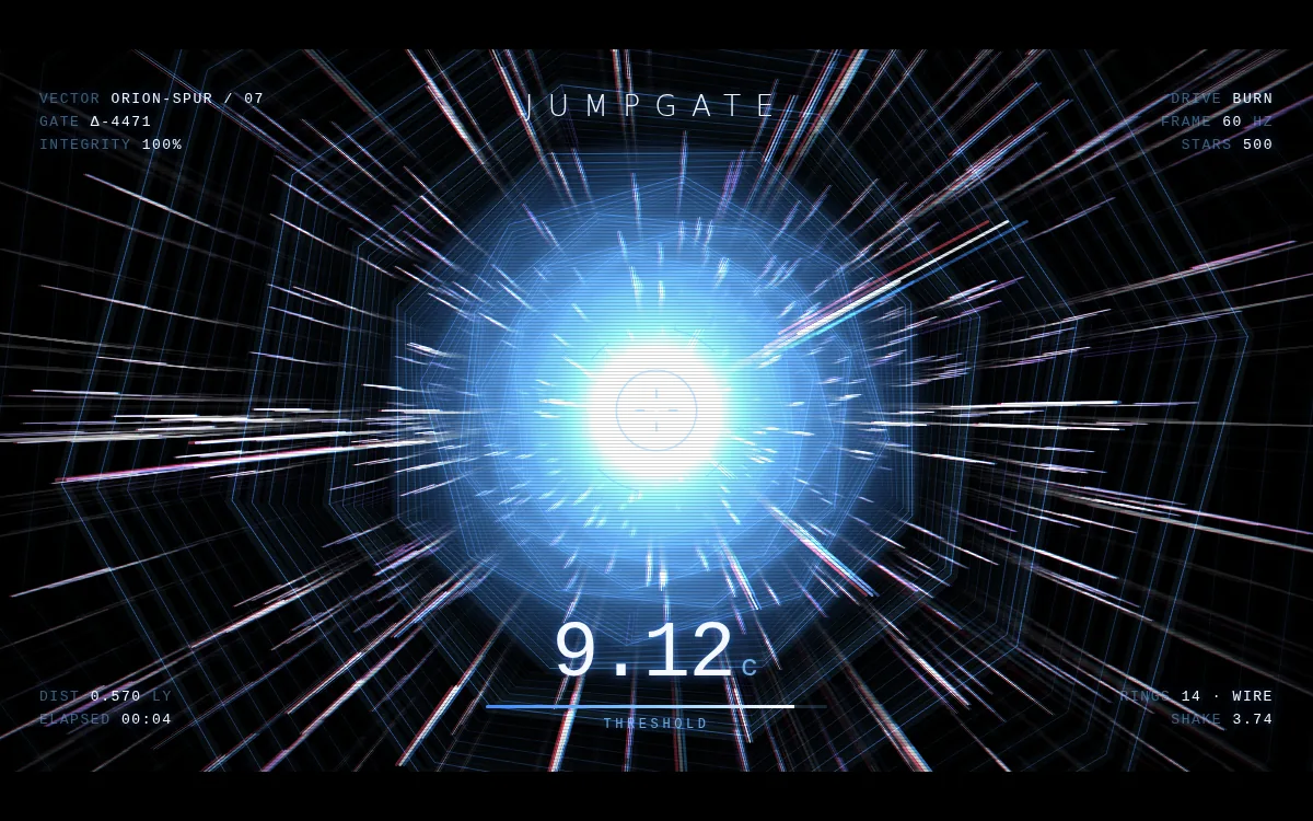 A hyperspace tunnel of fine rings and light streaks, by Claude Fable 5.1
