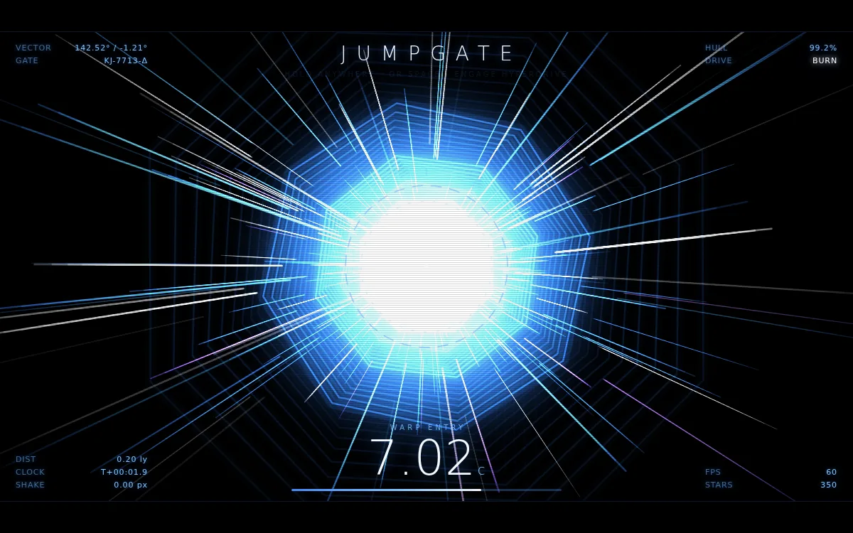 A hyperspace tunnel of blue rings and light streaks, by GLM 5.3 Flash