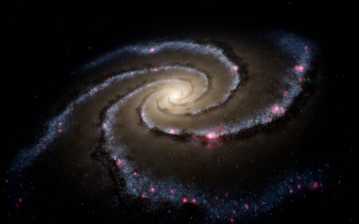 A spiral galaxy, from the universe Let There Be built out of the word light
