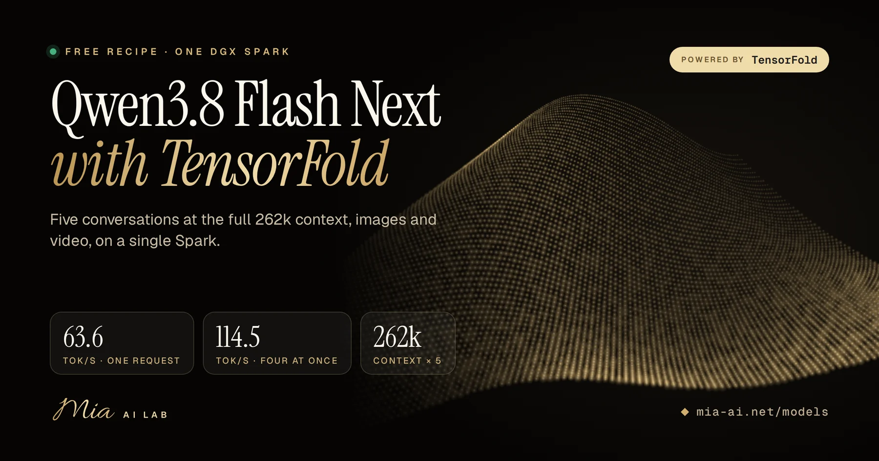 Qwen3.8 Flash Next with TensorFold: 63.6 tok/s for one request, 114.5 tok/s for four at once, 262k context times five